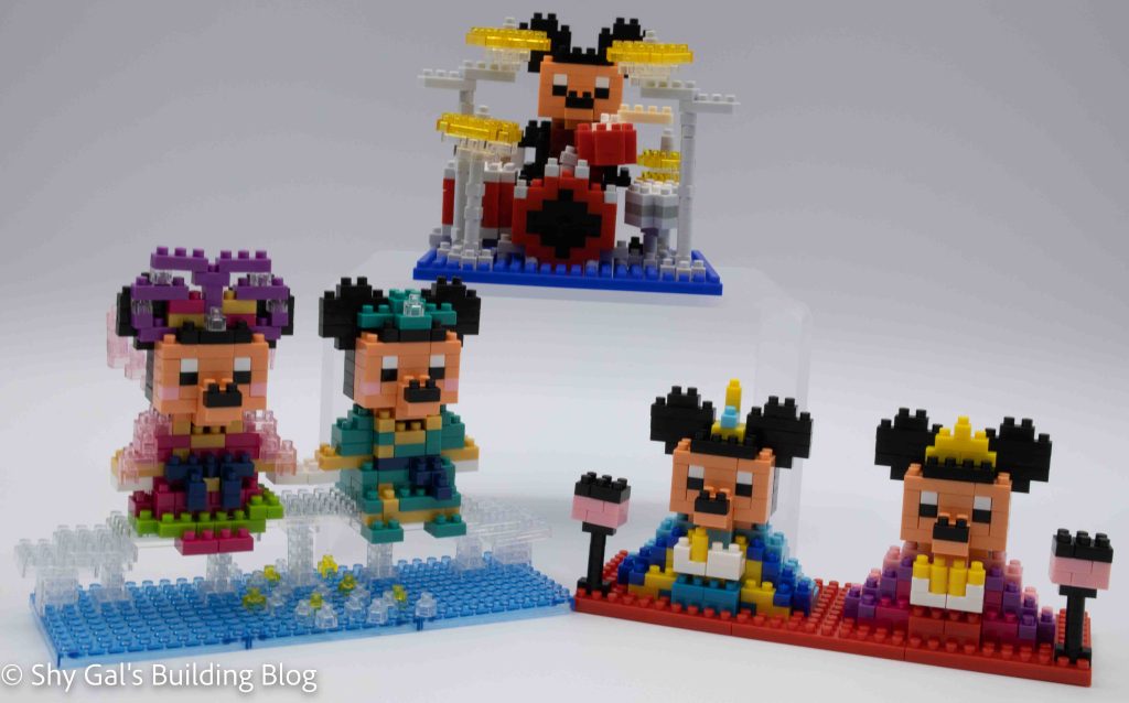Collection of nanoblock Disney Character builds
